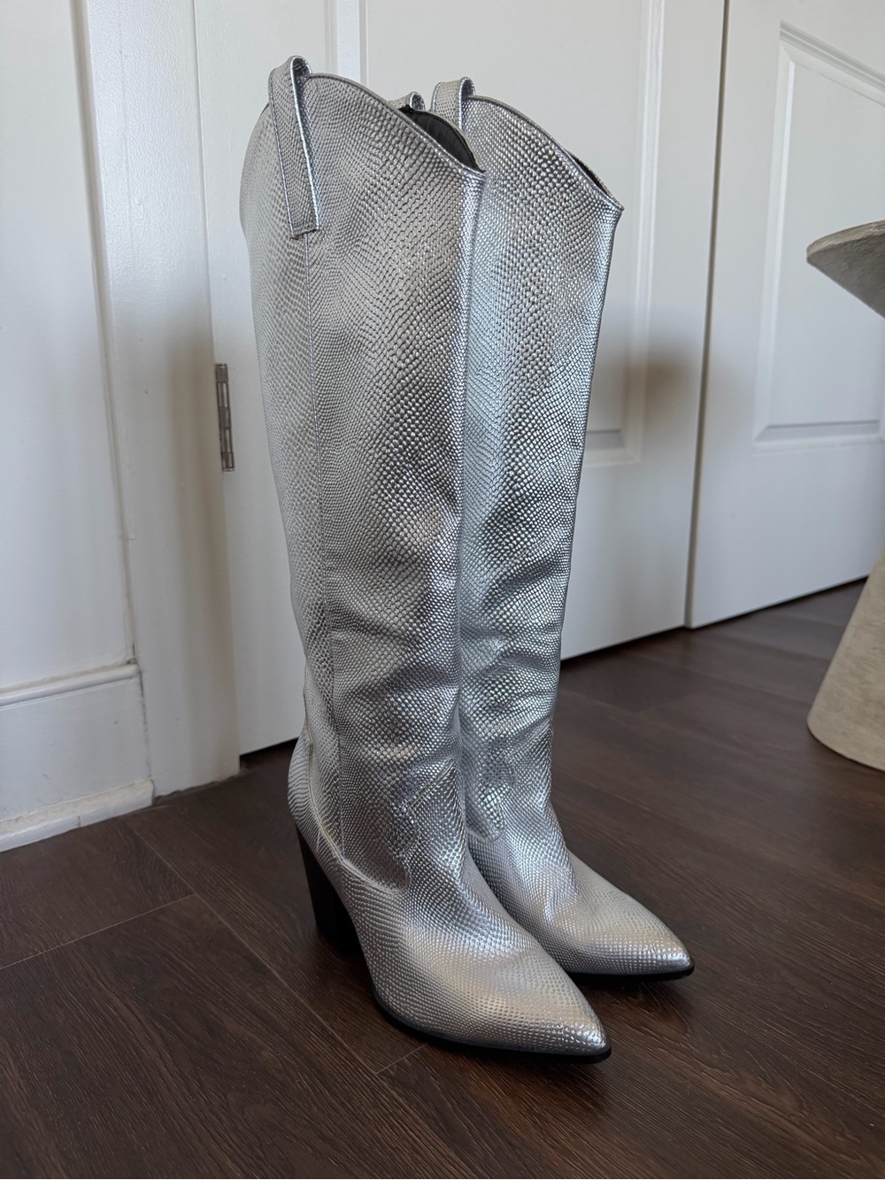 Steve Madden Metallic Silver Pointed-Toe Knee-High Boots